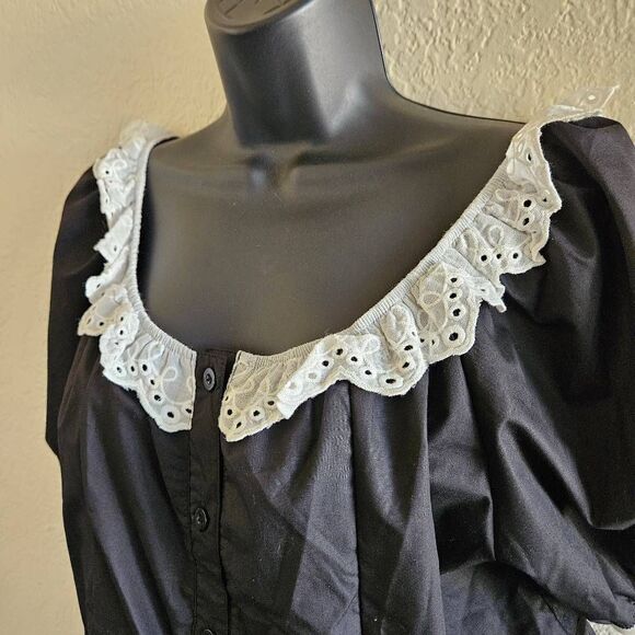 Lovely U-Dear Peplum Blouse with Lace Accents - Picture 2 of 8